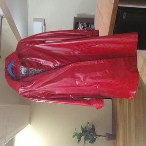 Jane Post red raincoat